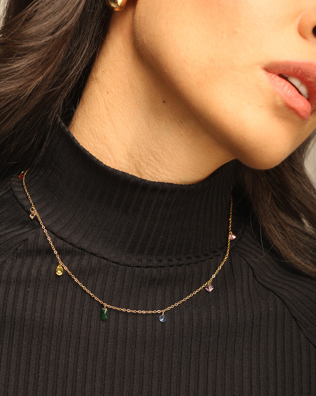 Collar mujer de oro con circonitas de colores 